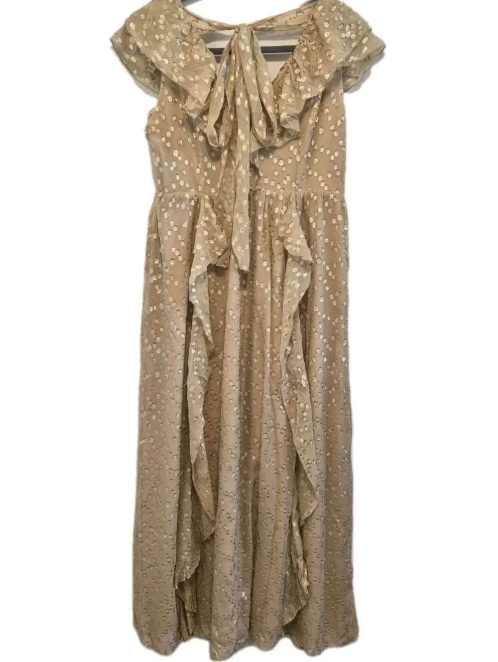 Marie Oliver Jayda Silk Maxi Dress Taupe Gold Ruffled Fairy Whimsy Sz 2 NEW $472